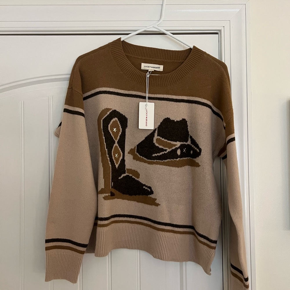 Lucky Brand Western Cowboy Graphic Sweater, NWT